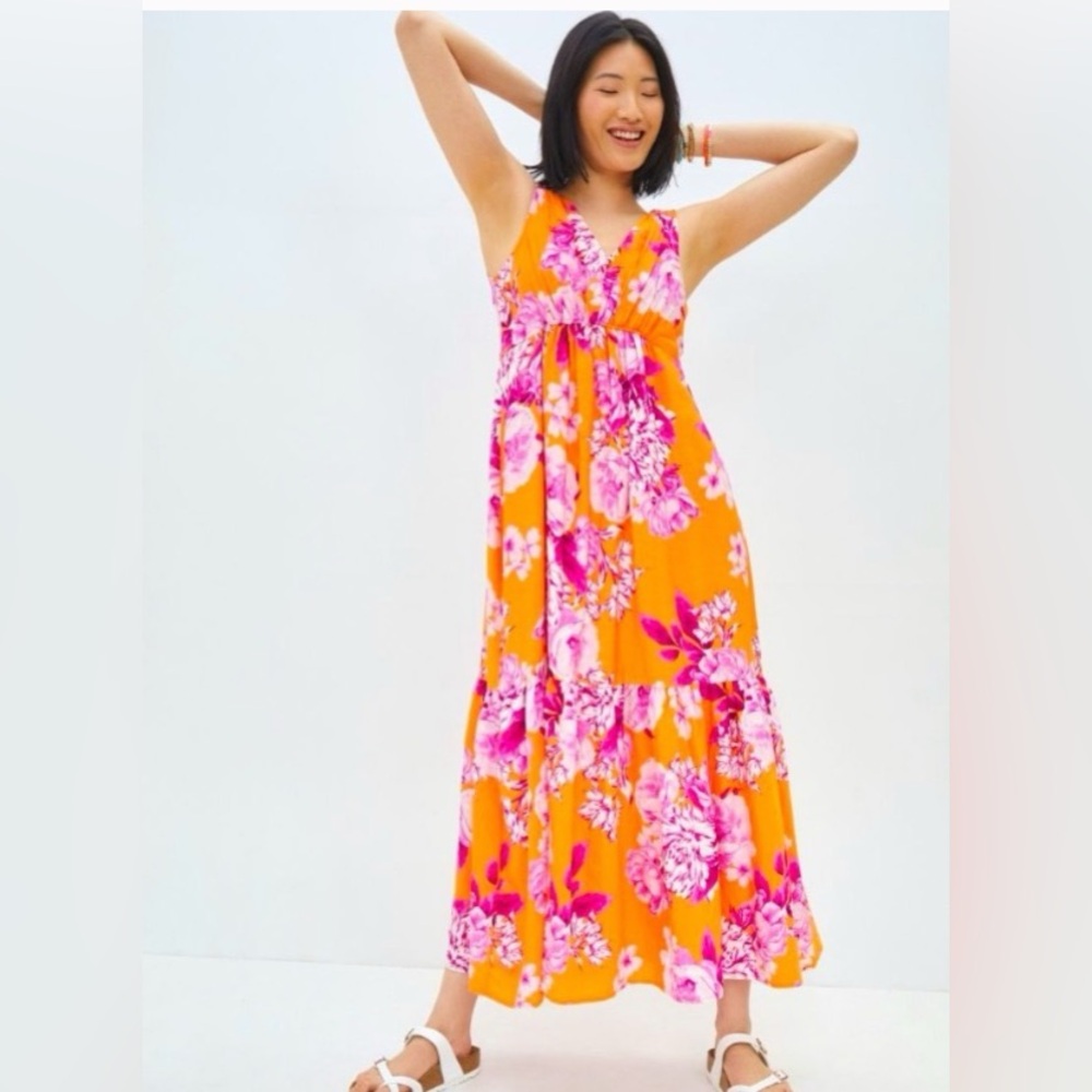 Anthropology gathered lined maxi dress, so summery! XS